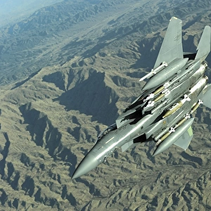 A U. S. Air Force F-15E Strike Eagle on a combat patrol over Afghanistan