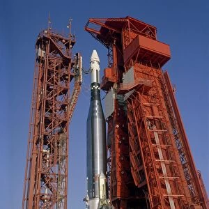 View of Launch Pad 14 during prelaunch operations for the Atlas / Agena