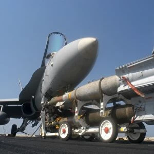 A weapons skid carrying 500-pound (GBU-12) laser guided bombs