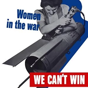 World War II poster of a female factory worker building a rocket