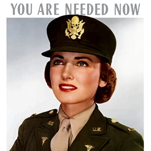World War II poster of a smiling female officer of the U. S. Army Medical Corps