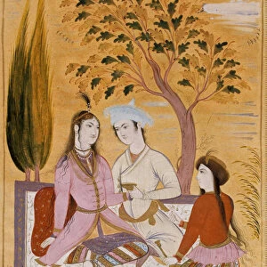 Amorous Couple and a Servant, 1696. Artist: Mu in Musavvir (1617-1708)