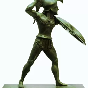 A bronze statuette of a Greek hoplite warrior