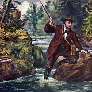 Brook Trout Fishing, 1862. Artist: Currier and Ives