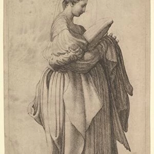 Female Figure holding a Cushion, 1643. Creator: Monogrammist VCP