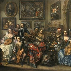 Flute, lute, cello and violin; Johann Georg Platzer (1704-1761), 1948. Artist