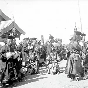A group of Buddhist monks in the datsan, 1880. Creator: Nikolai Nikolaevich Petrov