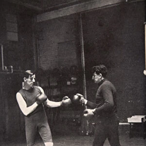 James J Corbett, American boxer, training with Jim Kennedy, 1900