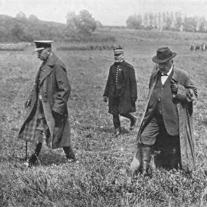 Lord Kitcheners visit to the front: Lord Kitcheneer, M. Millerand, and General Joffre leaving afte