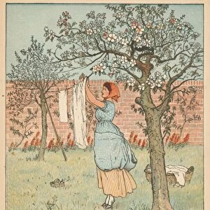 The Maid was in the Garden, Hanging out the Clothes, 1880. Creator: Randolph Caldecott