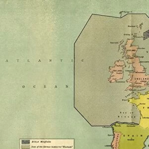 Map To Illustrate the German Submarine Blockade and the British Minefields... 1919