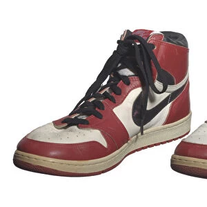 Pair of Air Jordan I shoes game-worn and autographed by Michael Jordan, 1984-1985