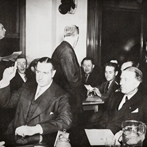 Richard Whitney being sworn in at a public hearing regarding his misappropriation of funds, c1938