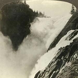Terrific splendor of the mighty Riukan Falls, where it begins its 800 foot drop, Norway, c1905