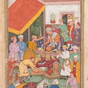 Timur distributes gifts from his grandson, the Prince of Multan, from a Zafar-nama