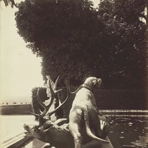 Versailles, Fontaine de Point du Jour, (Limier Abattant un Cerf par Houzeau), 1903. Creator: Eugene Atget