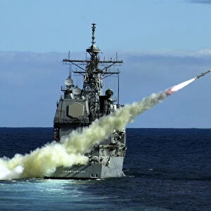 USS Ticonderoga Firing a Harpoon Missile