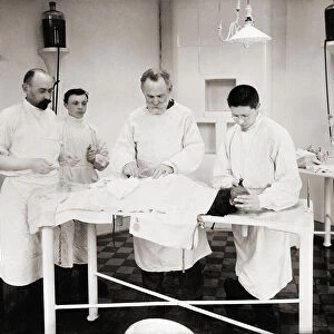 Dr Ivan Pavlov (third from left) operating on a dog in the Physiology Department, Imperial Institute of Experimental Medicine, St Petersburg, Russia circa 1902. Ivan Petrovich Pavlov, 1849 -1936. Nobel Prize winning Russian physiologist known for his work in classical conditioning