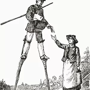 A Postman In Landes, Bordeaux, France Delivering Letters Whilst Walking On Stilts. This Form Of Walking Was Adopted By Many People In Bordeaux Due To Non Existent Roads And Marshy, Uneven Terrain. From The Strand Magazine Published 1897