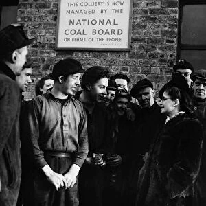 Margaret Herbison Labour MP for North Lanark in fur coat answers questions by miners