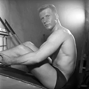 Mens Health: Body builder Larry Stevens seen here exercising in the gym. 1957