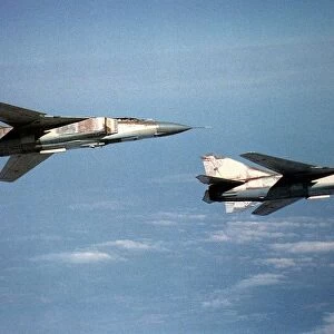 Two Soviet Air Force Mig 27 ground attack aircraft, NATO code name Flogger