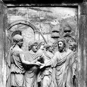 High relief depicting Marcus Aurelius receiving the symbol of power, preserved in the Capitoline Museums, Rome