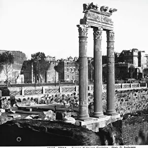 View of the Temple of Venus Genitrix in the Forum of Caesar, showing a trabeated structure with three columns, raised as a result of modern excavations