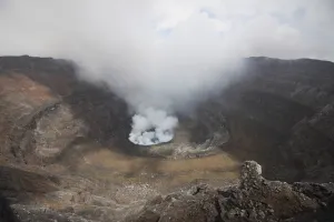 Active lava lake degassing in summit caldera, Nyiragongo Volcano, Democratic Republic Active lava lake degassing in summit caldera, Nyiragongo Volcano, Democratic Republic