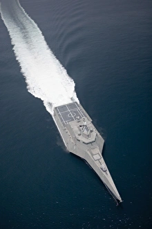Aerial view of the littoral combat ship Independence underway during builders trials Aerial view of the littoral combat ship Independence underway during builders trials