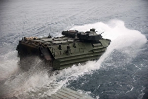 An amphibious assault vehicle departs the well deck of USS New Orleans An amphibious assault vehicle departs the well deck of USS New Orleans