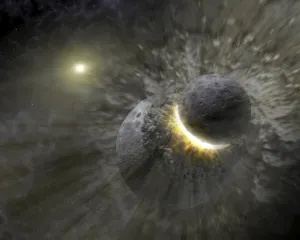 A collision between massive objects in space