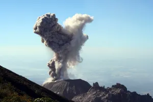 Eruption of ash cloud from Santiaguito dome complex, Santa Maria volcano, Guatemala Eruption of ash cloud from Santiaguito dome complex, Santa Maria volcano, Guatemala