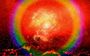 An exploding supernova, death of a star