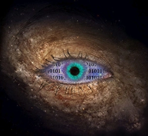 Eye in space with binary code