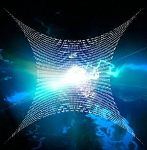 Internet represented by web of binary code