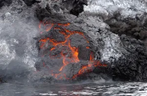 Lava flows from the Yemeni island of Jazirat at-Tair after the island erupted Lava flows from the Yemeni island of Jazirat at-Tair after the island erupted
