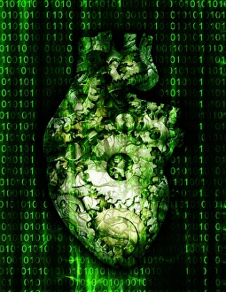 Machine Heart with binary code