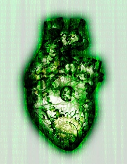 Machine heart with binary code