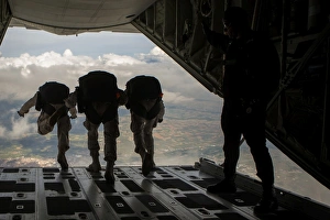 Paratroopers jump out of a KC-130J aircraft over Spain Paratroopers jump out of a KC-130J aircraft over Spain