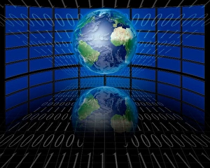 Screens and binary code with Earth