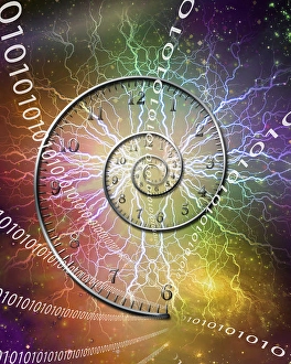 Spiral of time. Lightnings and binary code