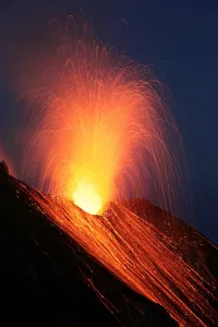 Strombolian eruption of Stromboli volcano, Aeolian Islands, Mediterranian Sea, Italy Strombolian eruption of Stromboli volcano, Aeolian Islands, Mediterranian Sea, Italy