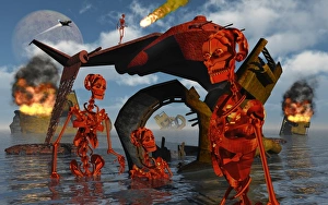 A team of androids break down objects to their scrap value